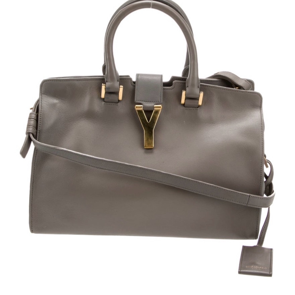 Saint Laurent Dark Gray Leather Bag With Gold Logo